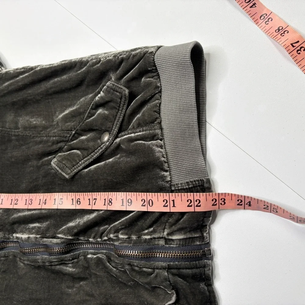 Free People Jacket Womens XS Green Ruched Velvet Bomber Full Zip Velour Varsity - Picture 12 of 13